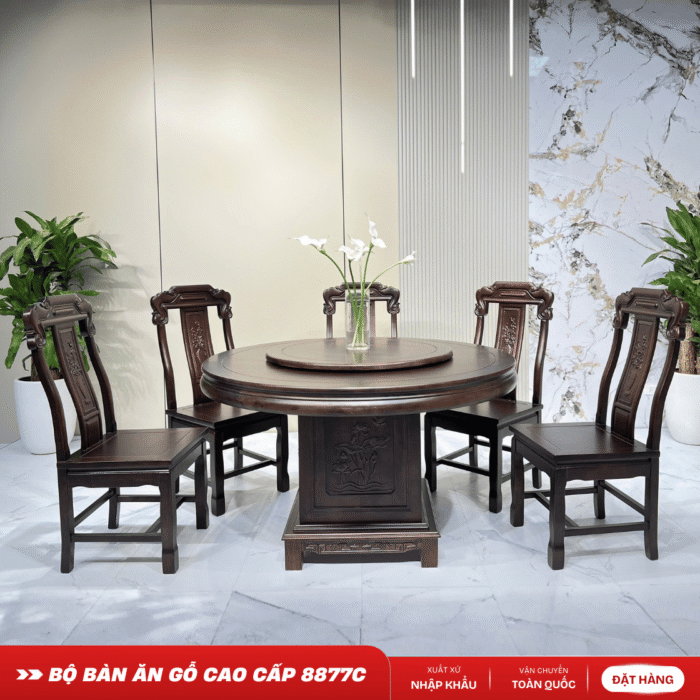 BỘ BÀN ĂN GỖ TRÒN CAO CẤP – 8877